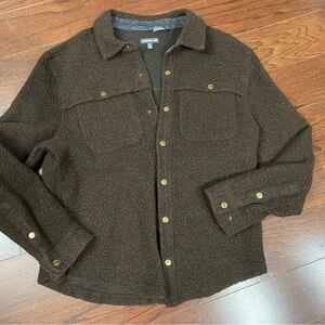 Toad&Co XL Telluride Brown Wool Sherpa Shirt Jacket Barnwood Chore Coat Hiking